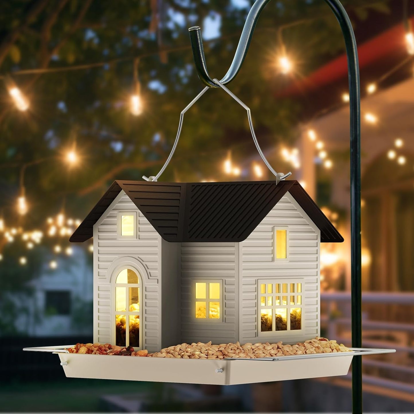 MrCrafts Solar Bird Feeder - Unique Hanging Metal Bird House