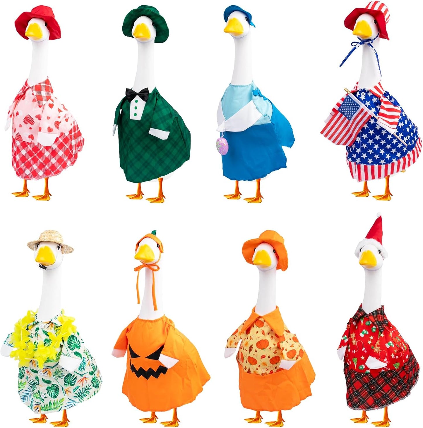8 Set Seasonal Holiday Goose Outfits for Year-Round Decoration