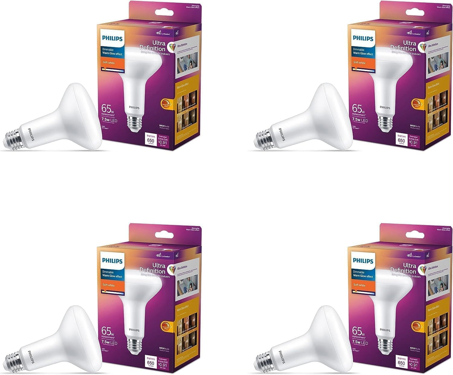 PHILIPS LED 65W BR30 4-Pack Ultra Definition Light Bulbs