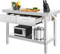 YITAHOME 48 in Stainless Steel Table with 2 Drawers - Heavy Duty Prep