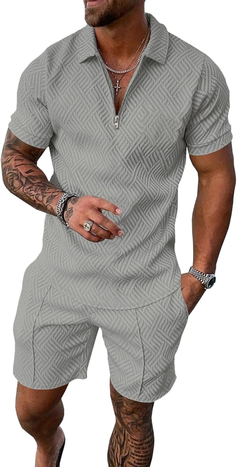 UOUA Mens Summer Track Suits 2 Piece Shorts Sets for Comfort
