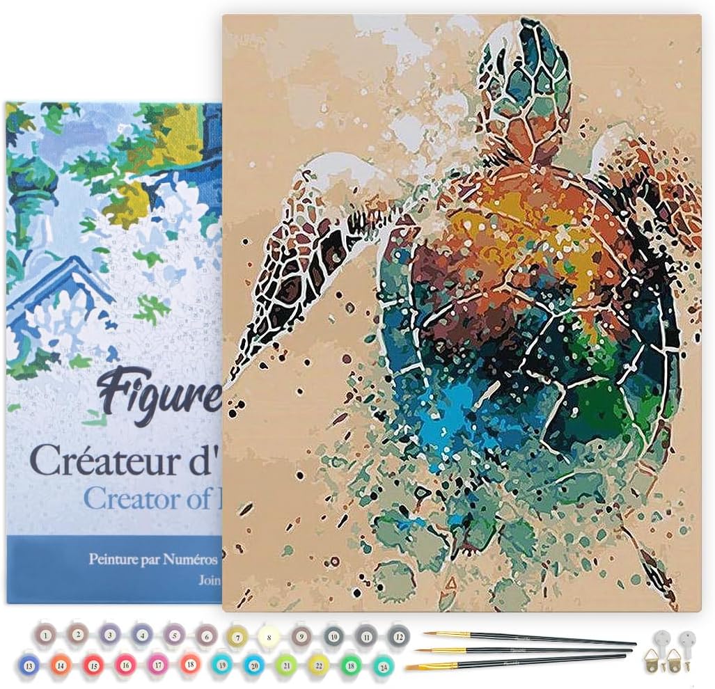 Figured'Art Paint by Numbers Kit for Adults - Turtle Design