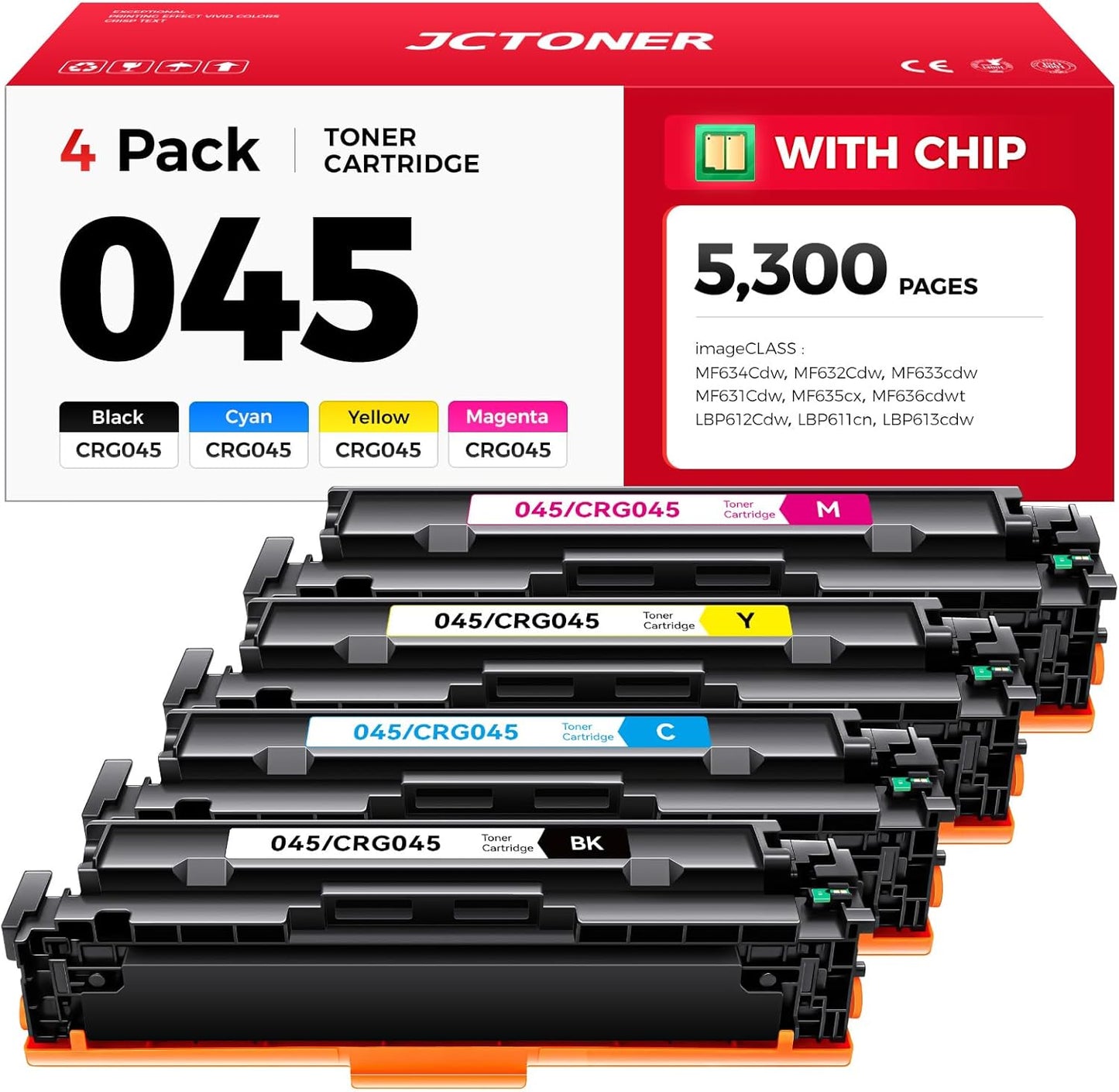 045 Toner Cartridge Set 4-Pack for Canon Printers - High Yield
