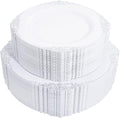 102PCS White and Silver Plastic Plates - Heavyweight Disposable Plates
