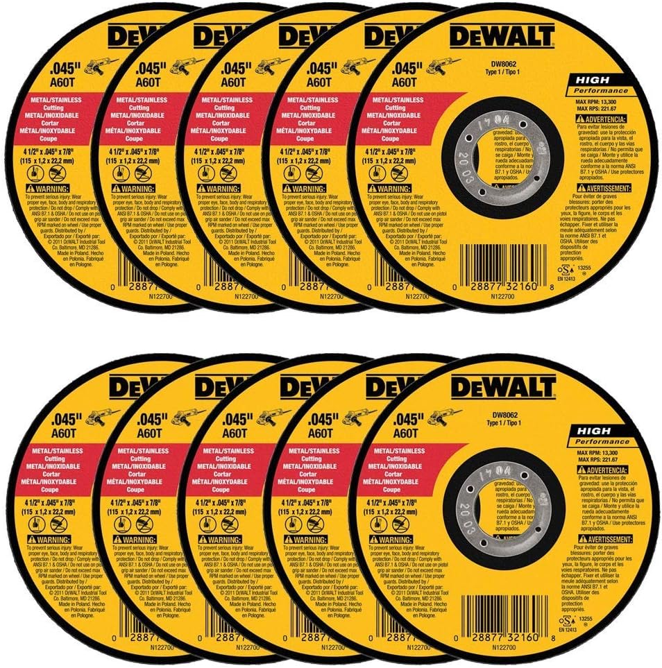 DEWALT 4-1/2 Metal Cutoff Wheel 10 Pack - Thin & Precise Grinding