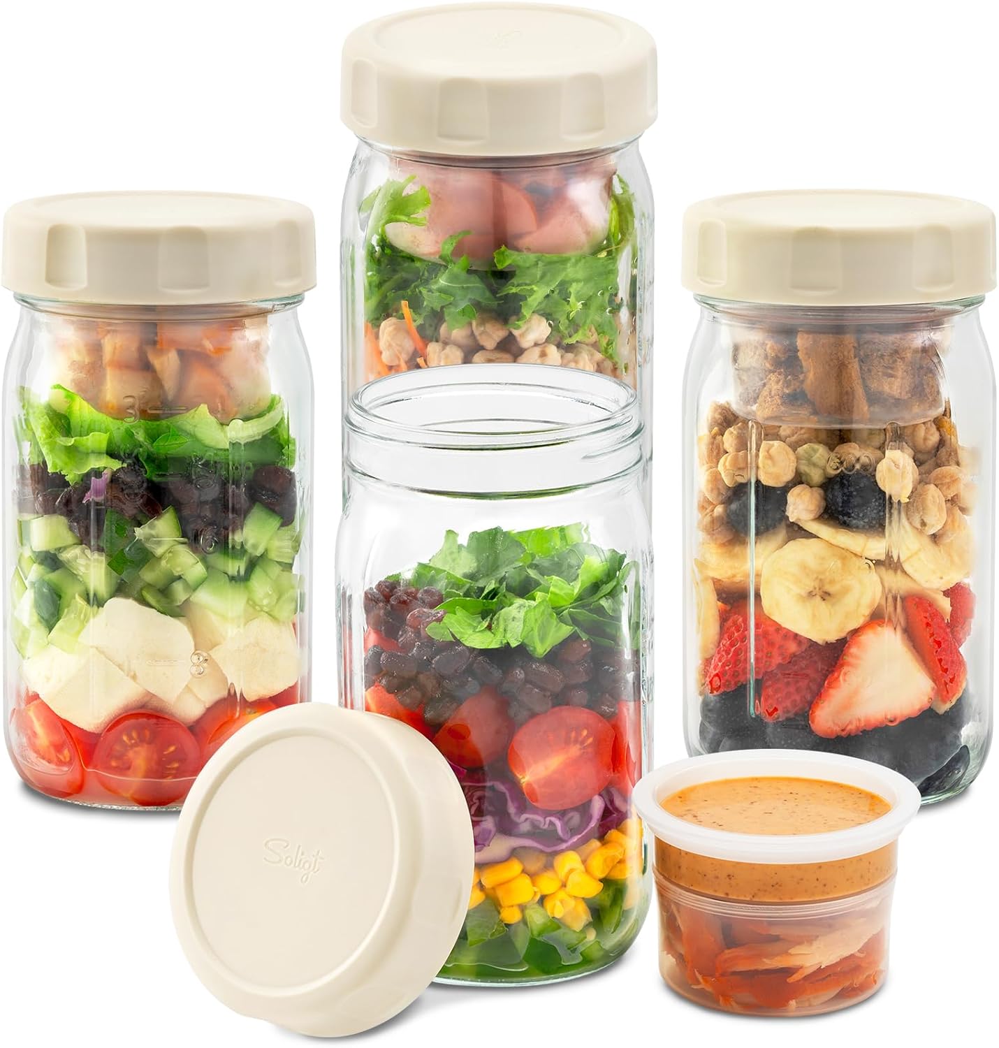 SOLIGT 4 Pack Glass Salad Jars for Fresh Meal Prep and Storage