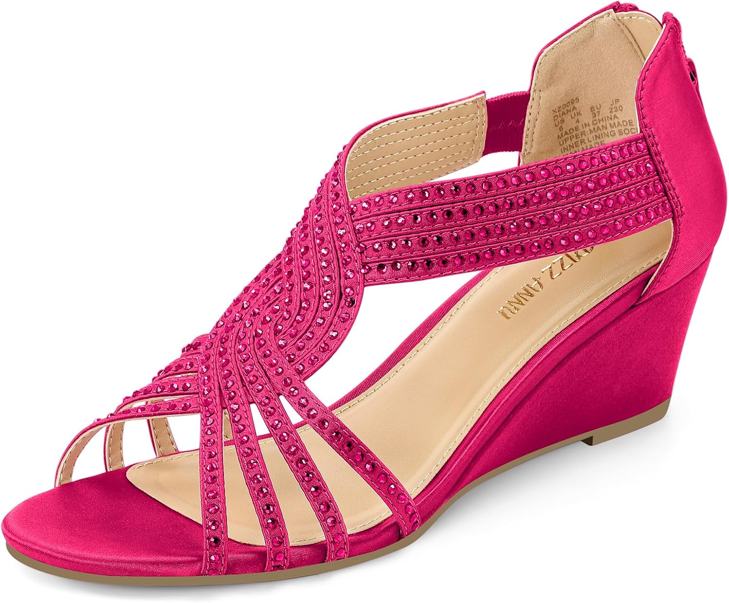 Diana Low Wedge Sandals for Women with Sparkly Rhinestones