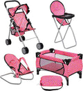 fash n kolor 4 Piece Doll Play Set - Pack n Play, Stroller & High
