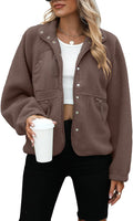 Womens Fleece Sherpa Button Down Jacket - Cropped Warm Layer