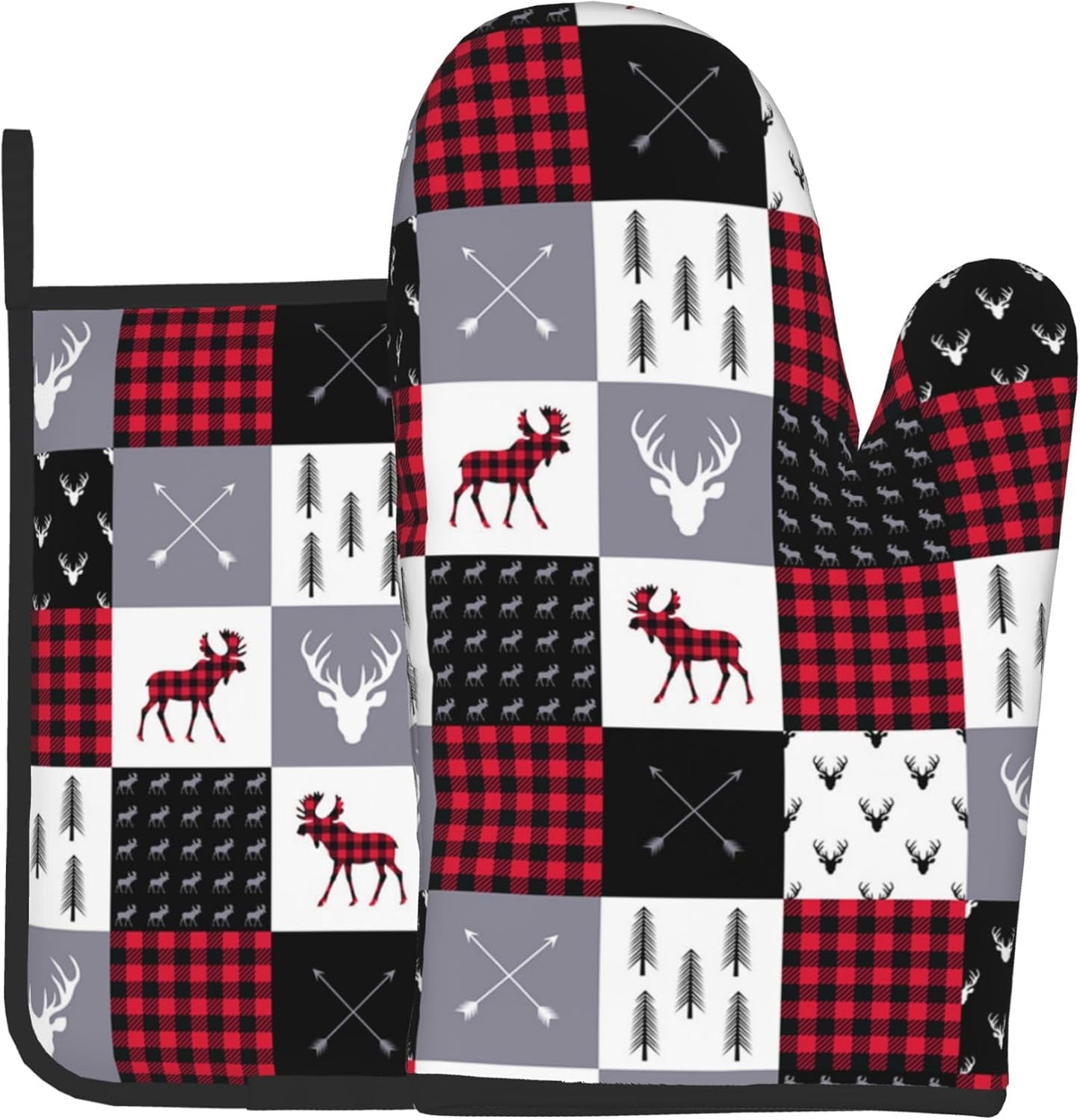 Non-Slip Heat Resistant Deer Oven Mitts Set by GTEVUTS