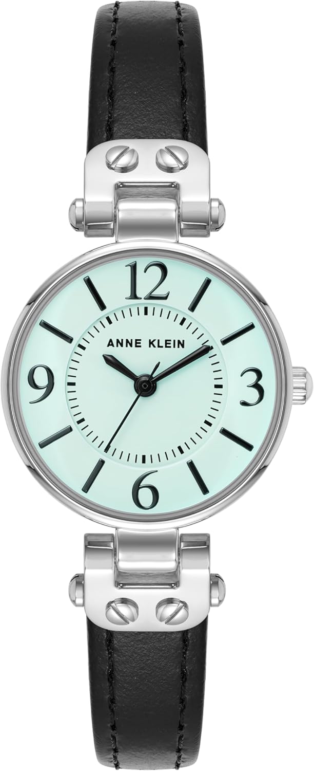 Anne Klein Women's Leather Strap Watch with Aqua Blue Dial