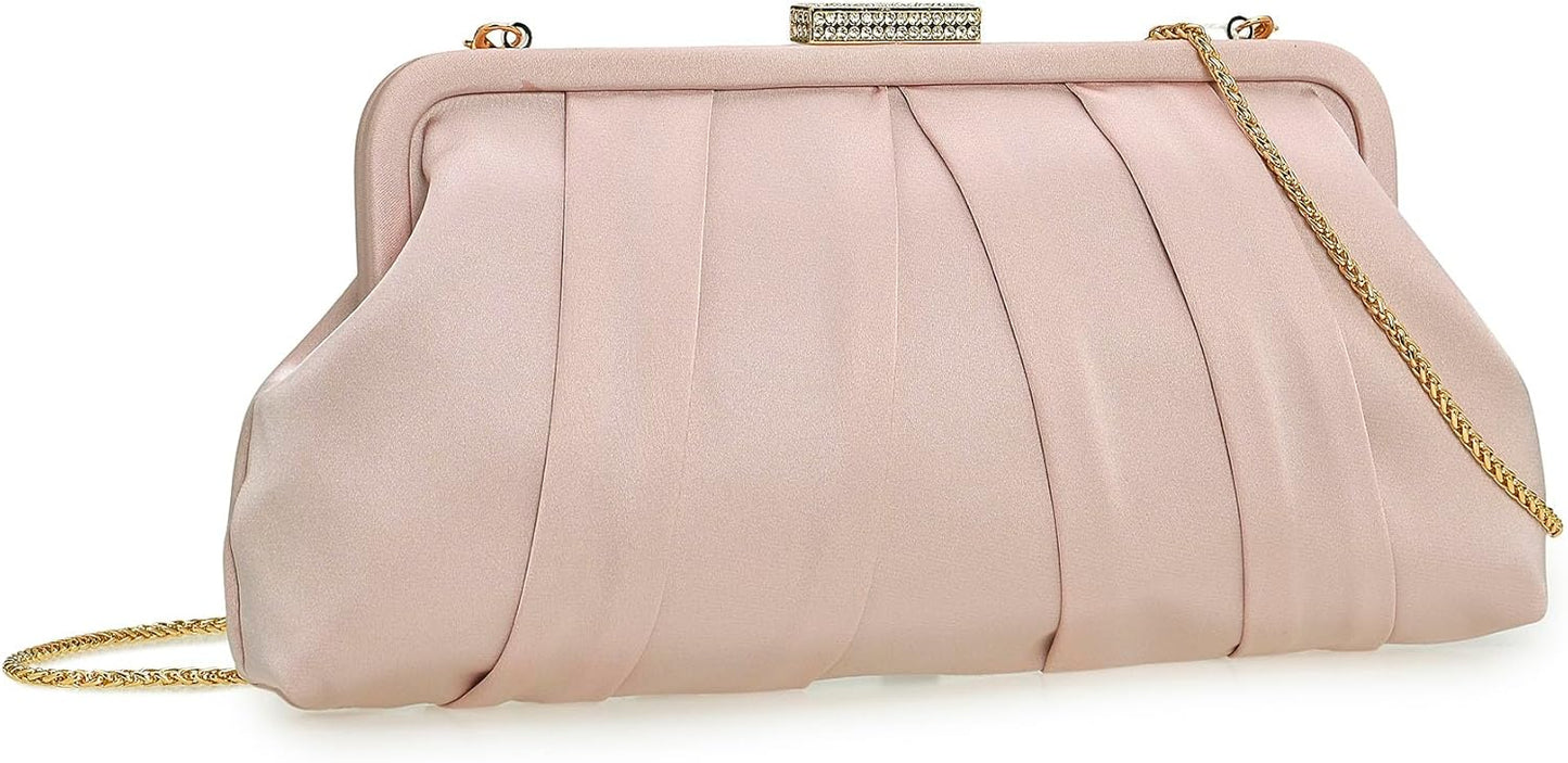 Classic Pleated Satin Clutch Bag for Weddings and Events