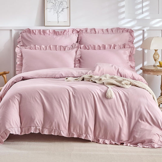 Lekesky Ruffle Duvet Cover King Size for Shabby Chic Decor