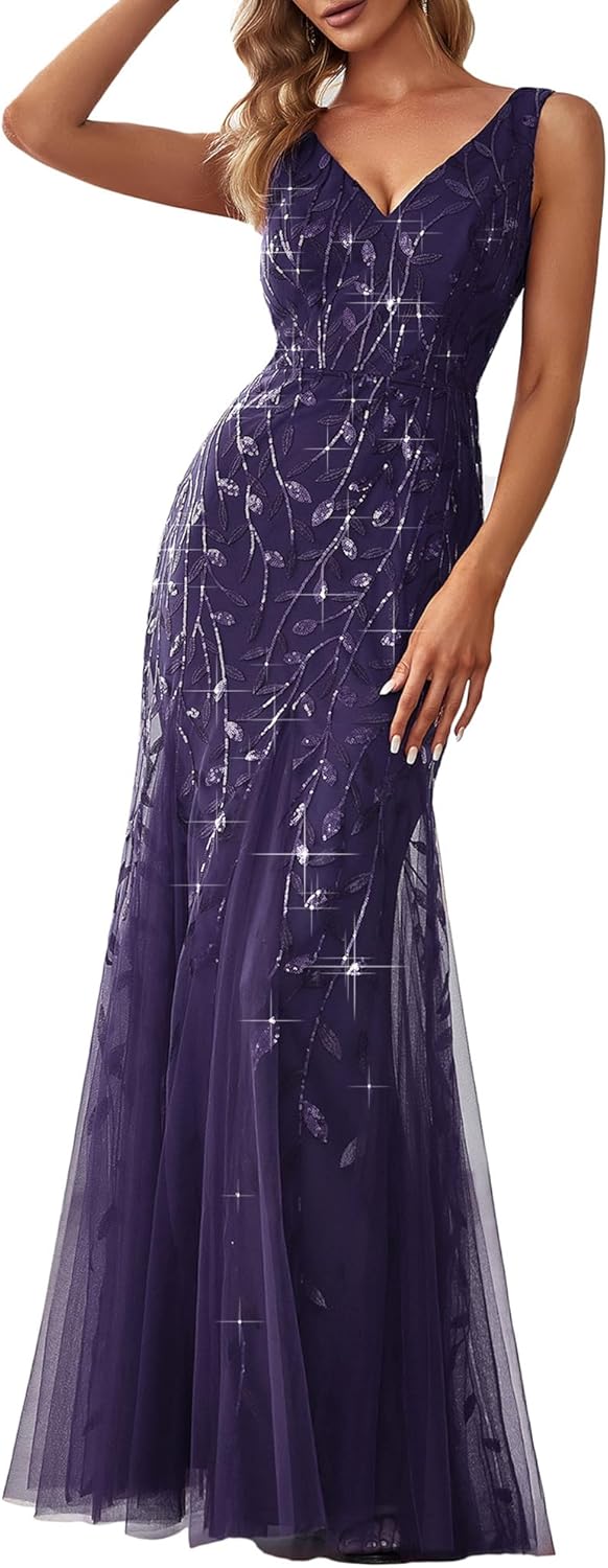 Stunning Mermaid Evening Dress with Sequin Tulle Design