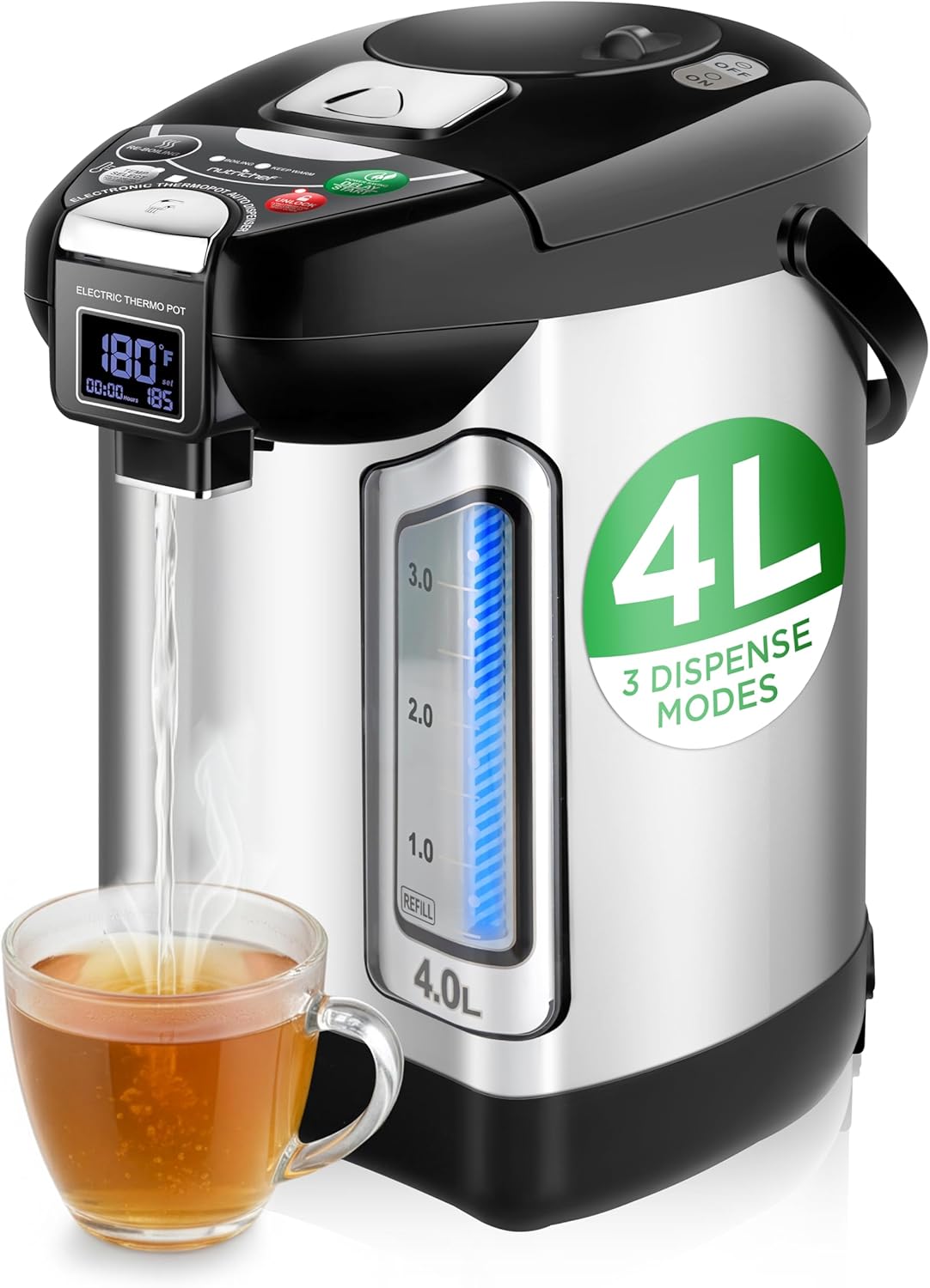 NutriChef Digital Water Boiler and Warmer - 4L Hot Water Dispenser