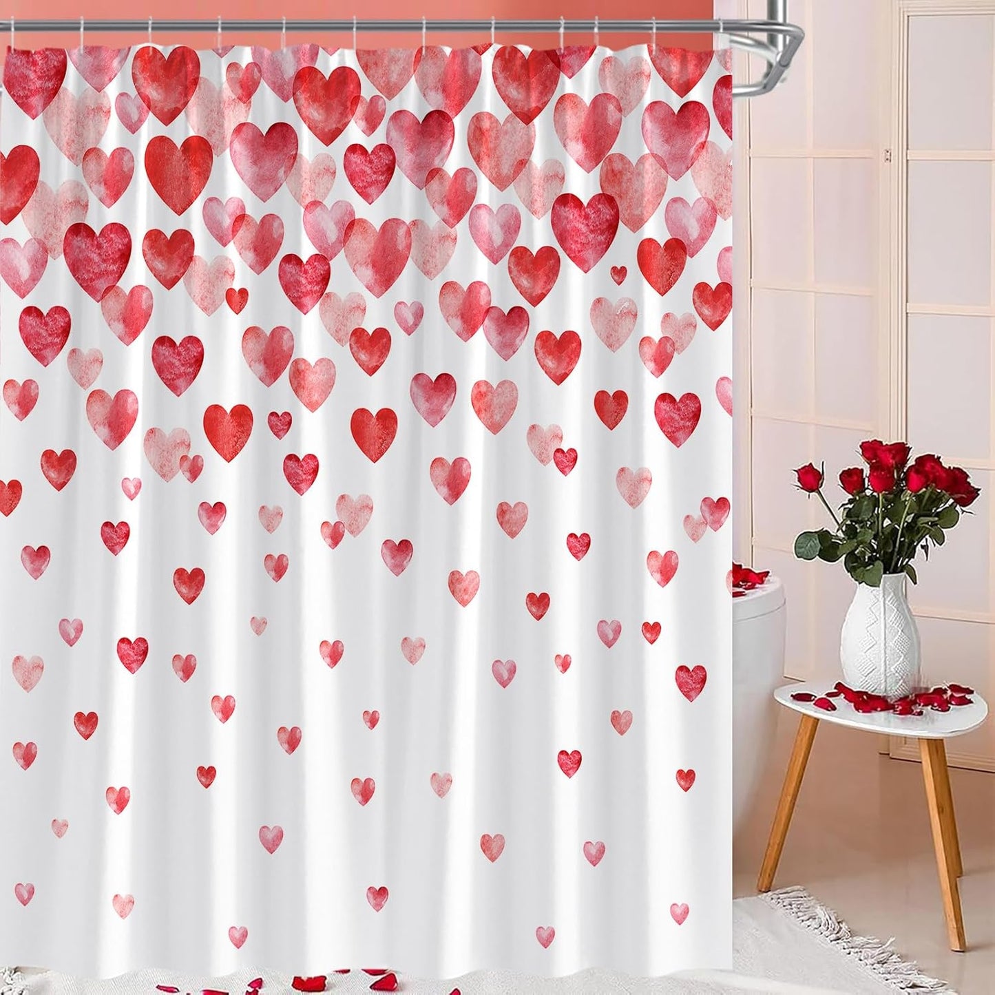 Romantic Falling Hearts Shower Curtain