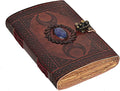 Moon Blue Lapiz Embossed Vintage Leather Journal 7x10 in - Handcrafted