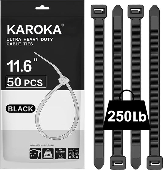 Karoka Heavy Duty Zip Ties - 250 lbs Strength