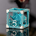 D&D Hollow Metal Blue White Dragons Polyhedral Dice Set - Striking