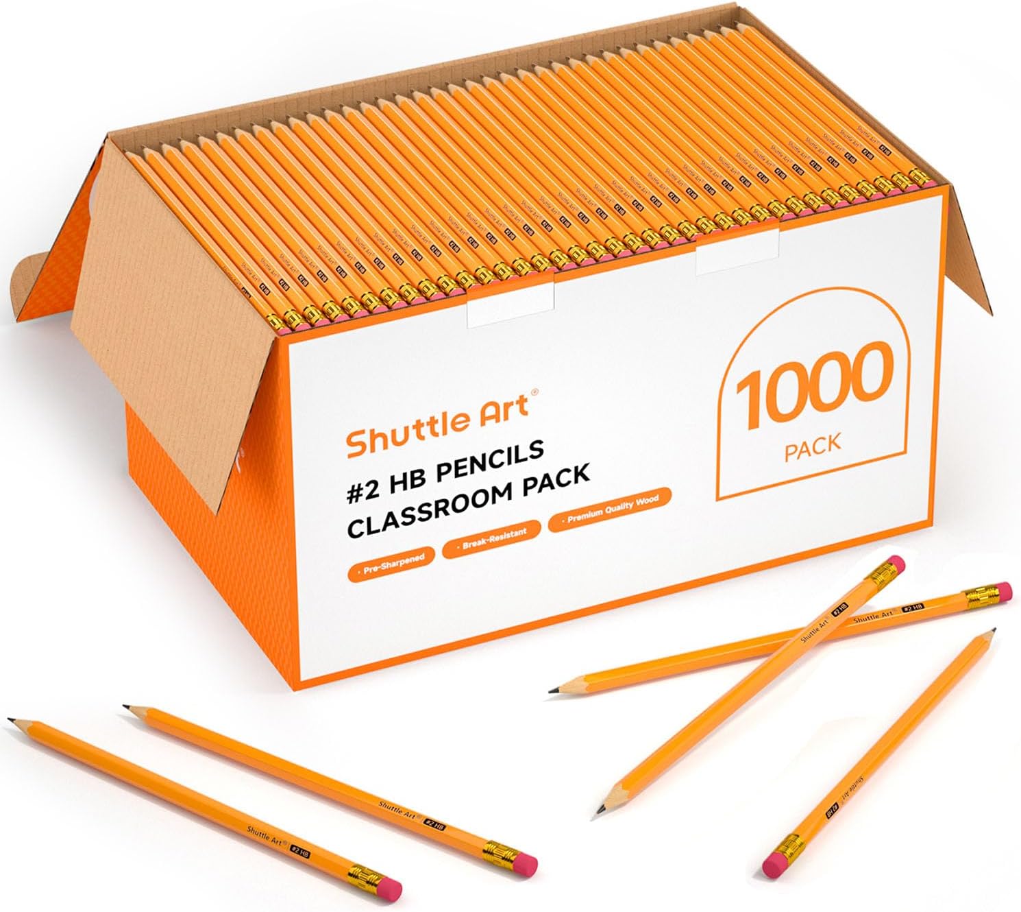Shuttle Art 1000 Pack Wood-Cased #2 HB Pencils for Writing