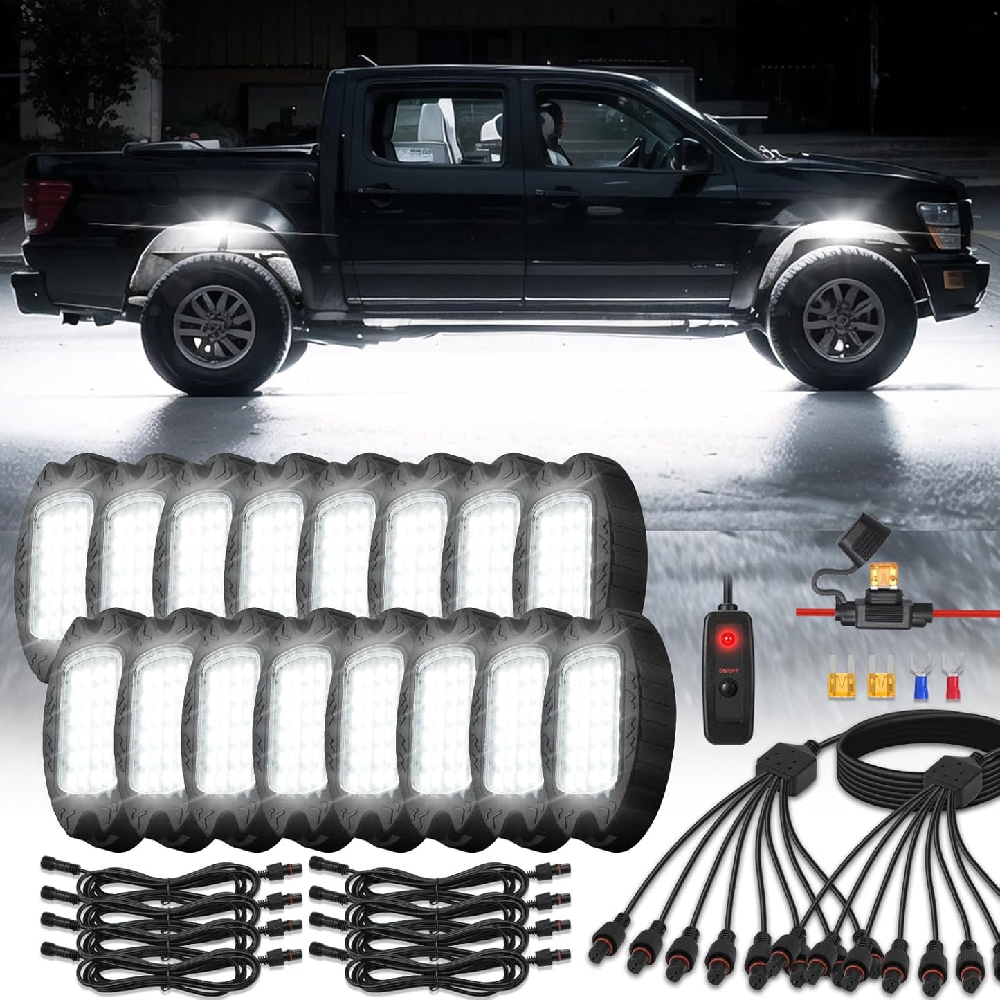 16Pods Metal Bright Pure White LED Rock Lights for Trucks and More