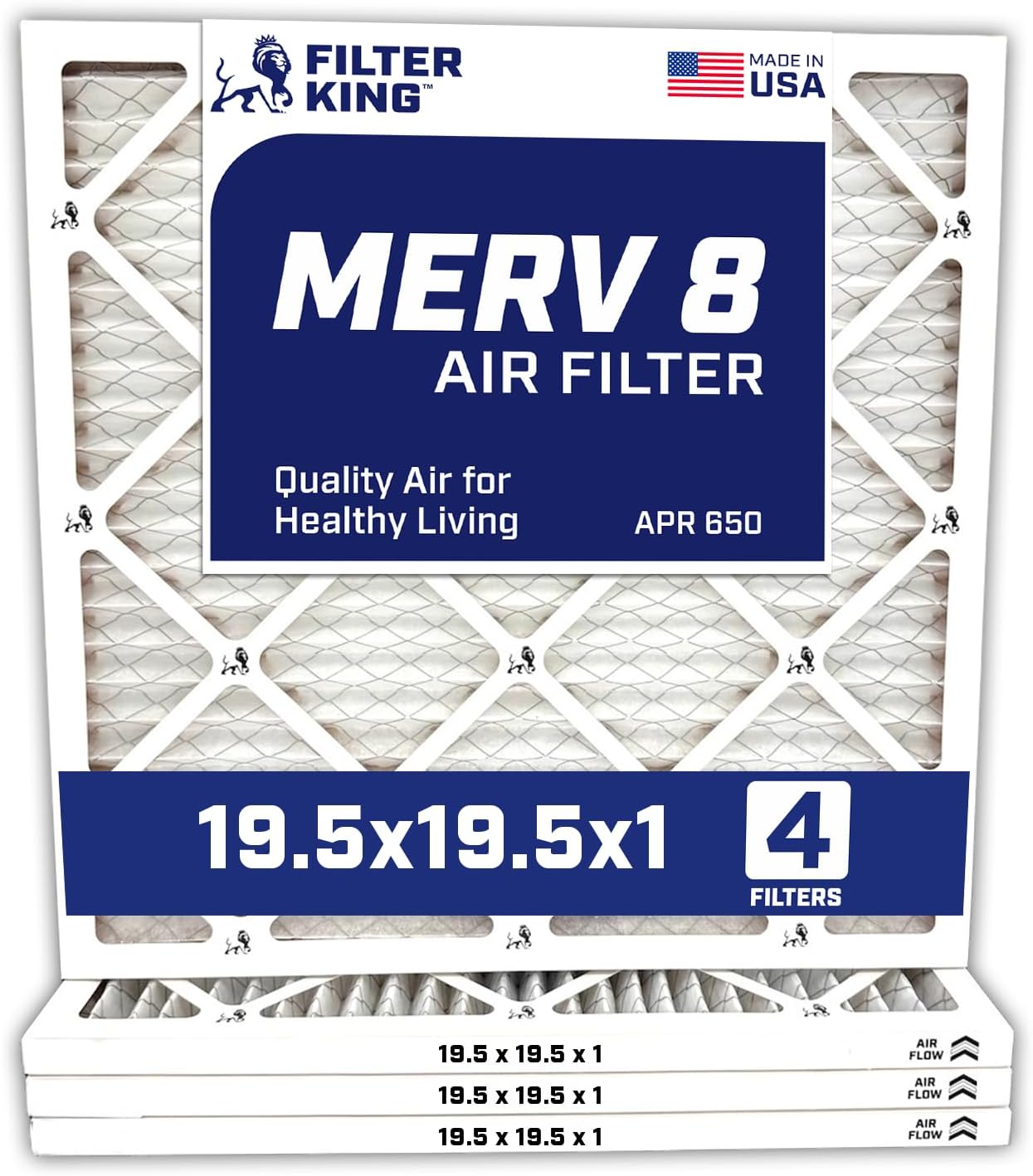 MERV 8 Air Filter 19.5x19.5x1 - 4 Pack for HVAC Systems