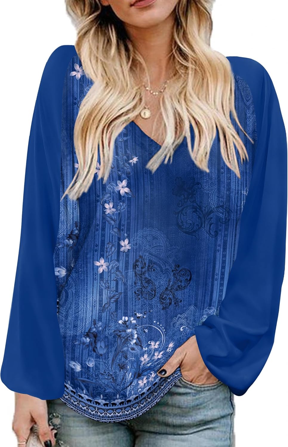 Beyove Boho Tops for Women Long Sleeve V Neck Casual Blouses