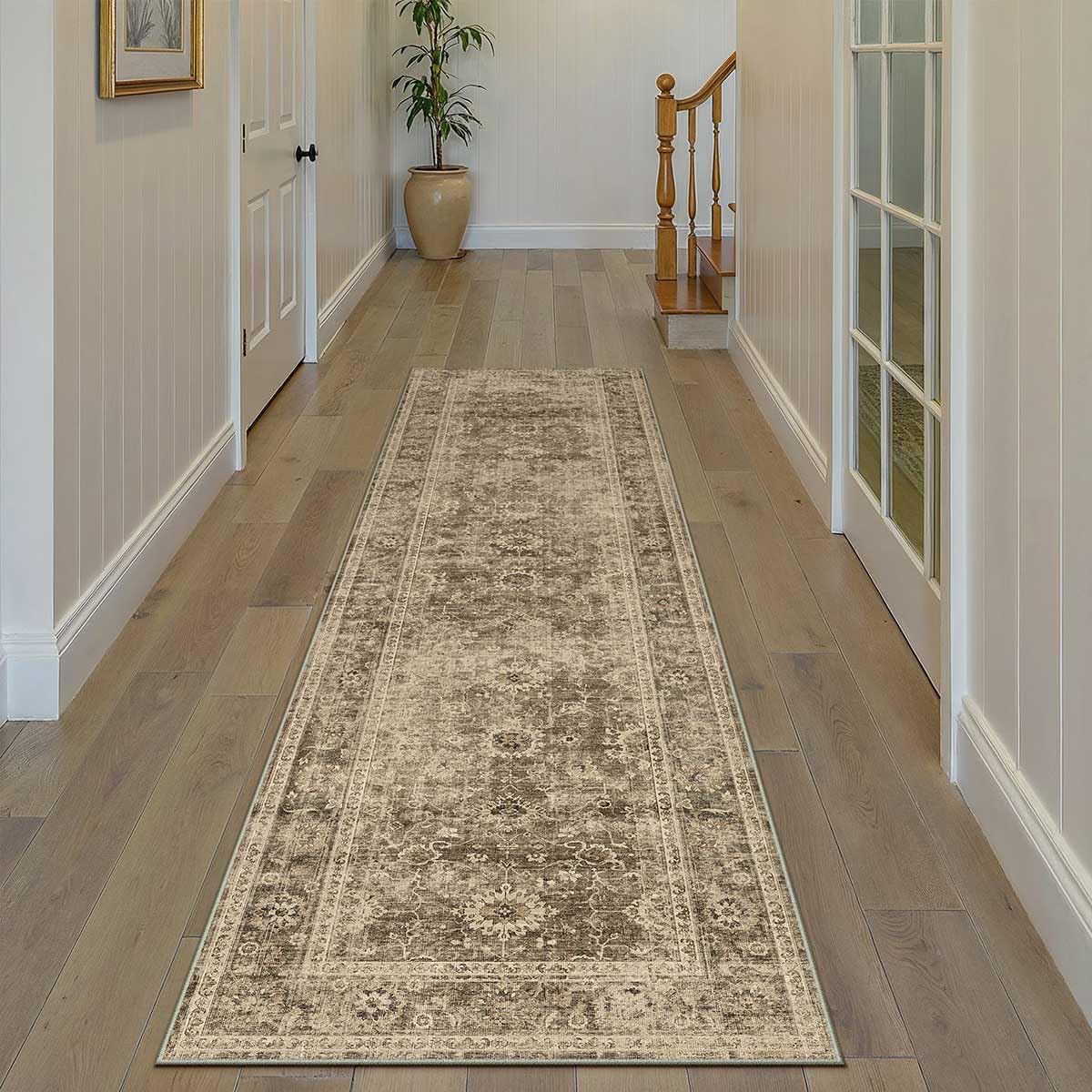 3x8 Washable Runner Rug for Kitchen Hallway Vintage Design