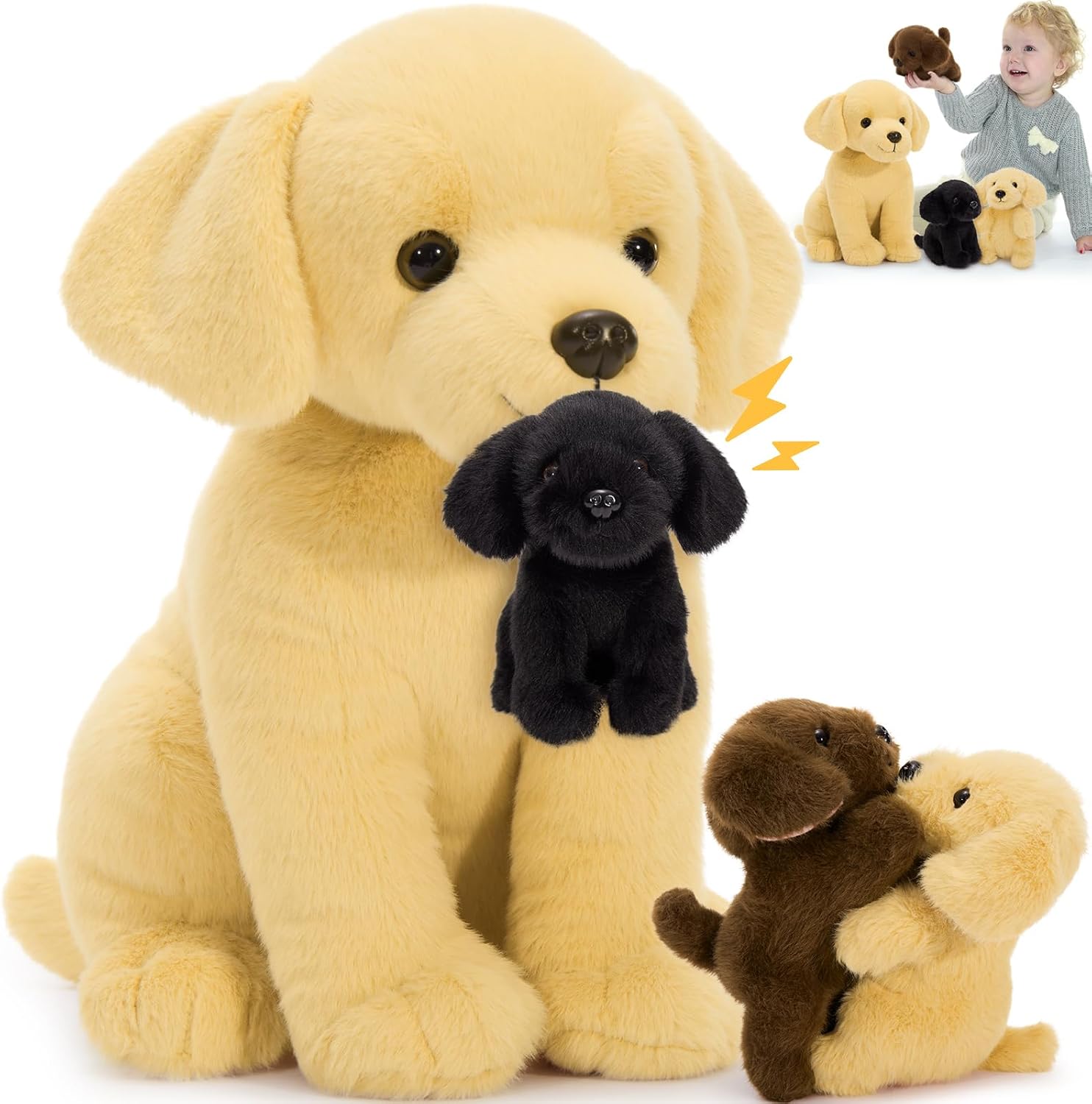 Tezituor Yellow Lab Stuffed Animal Family with 3 Puppies