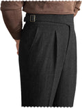 Men Trousers Vintage Tweed Blend Herringbone Slim Pleat-Front Pant