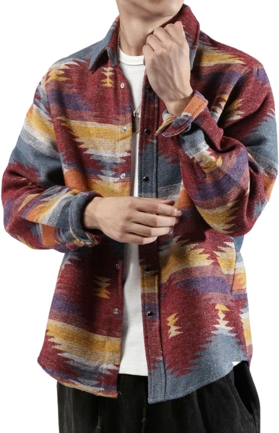 FindThy Mens Brushed Flannel Shirt with Ethnic Aztec Print