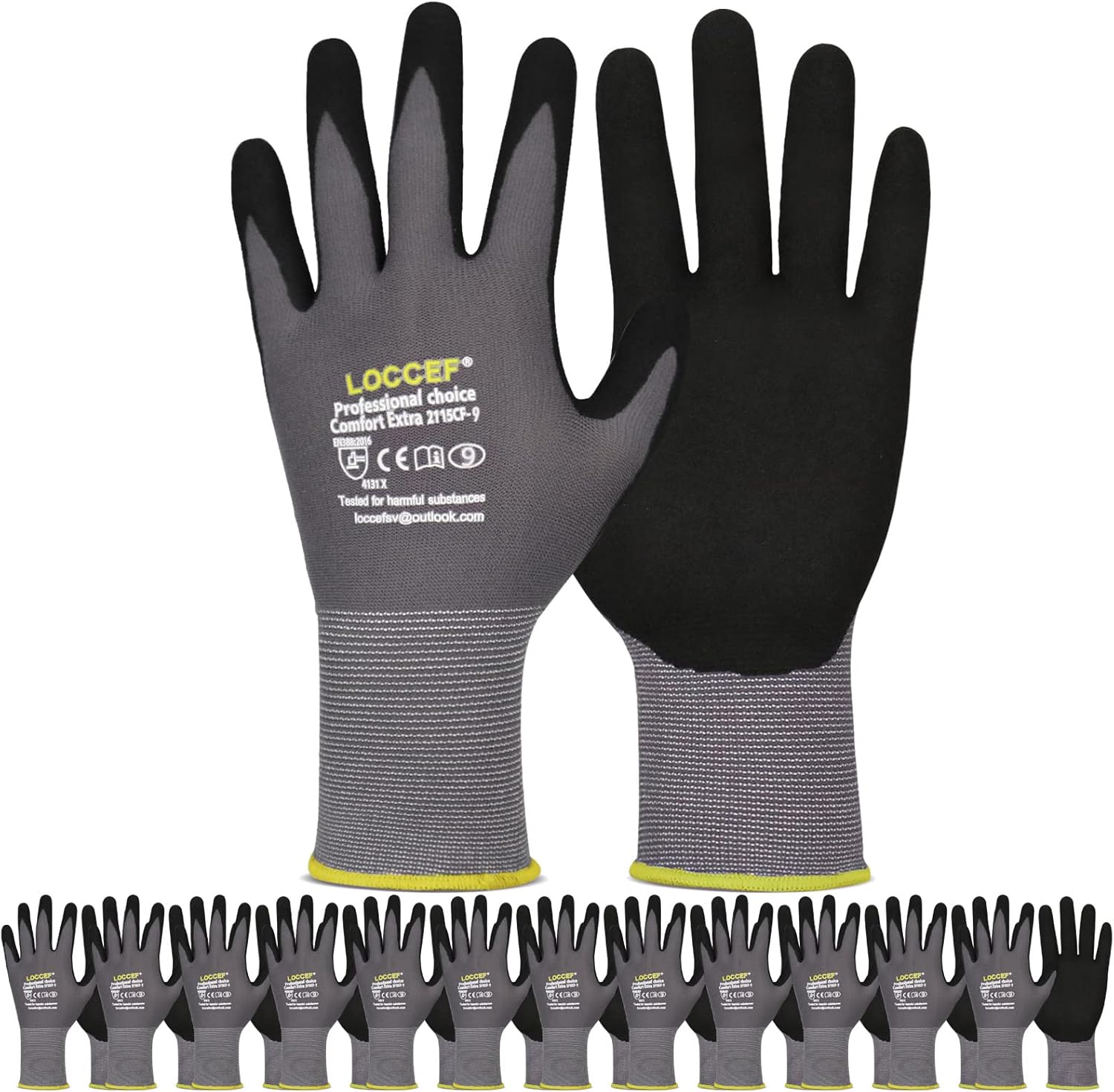 LOCCEF Work Gloves MicroFoam Nitrile Coated for Superior Grip