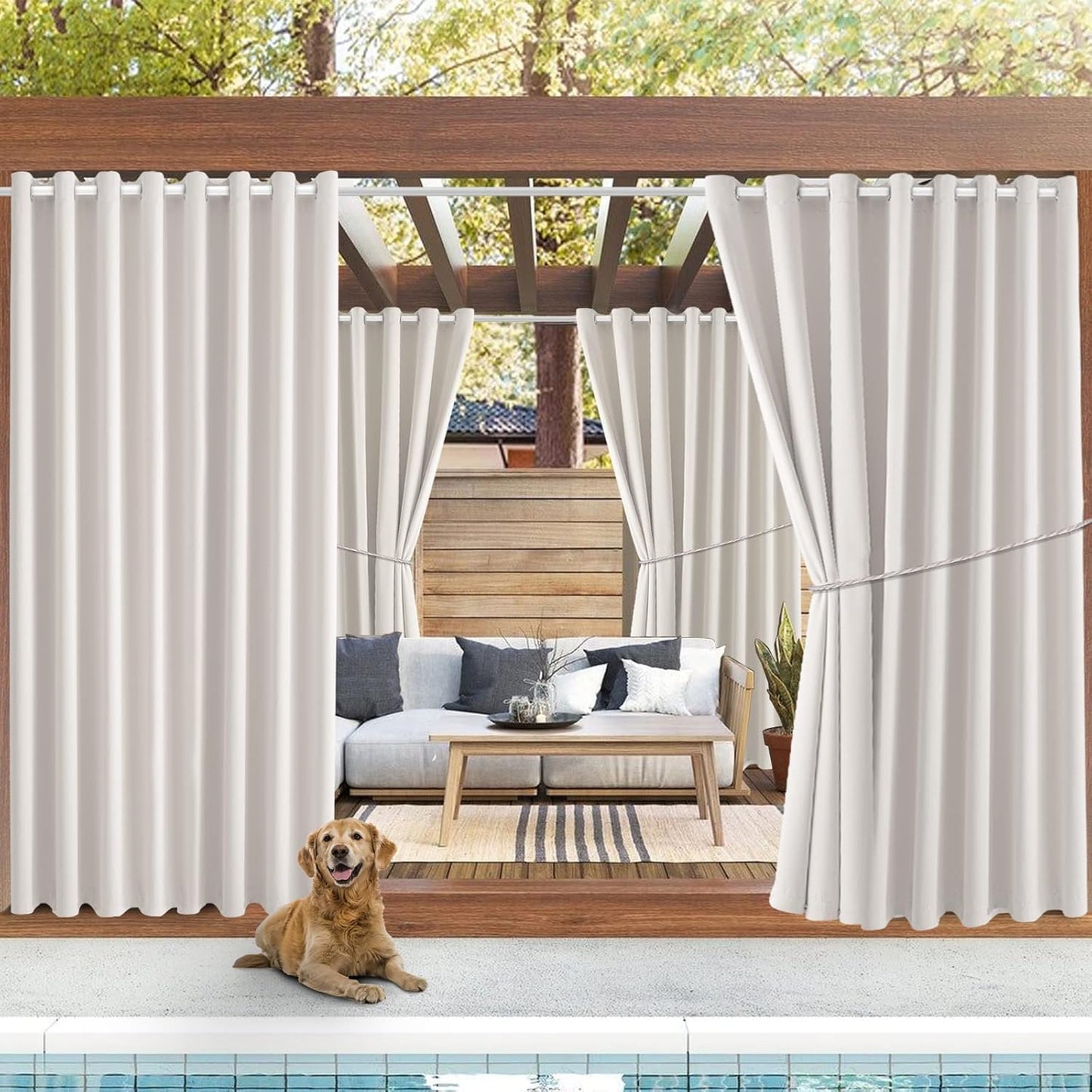 Waterproof Outdoor Curtain Panels for Sunlight Blocking Privacy