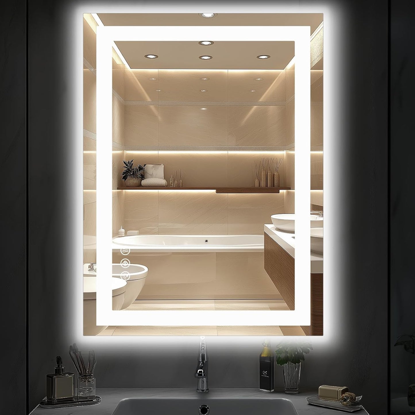 DUMOS 36x28 LED Bathroom Mirror with Lights and Anti-Fog Feature