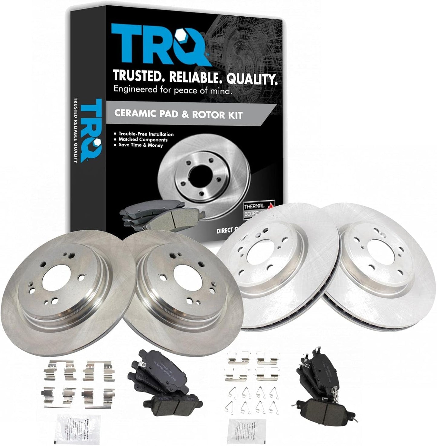 TRQ Front and Rear Brake Pad & Rotor Kit for Honda CR-V 2017-2020