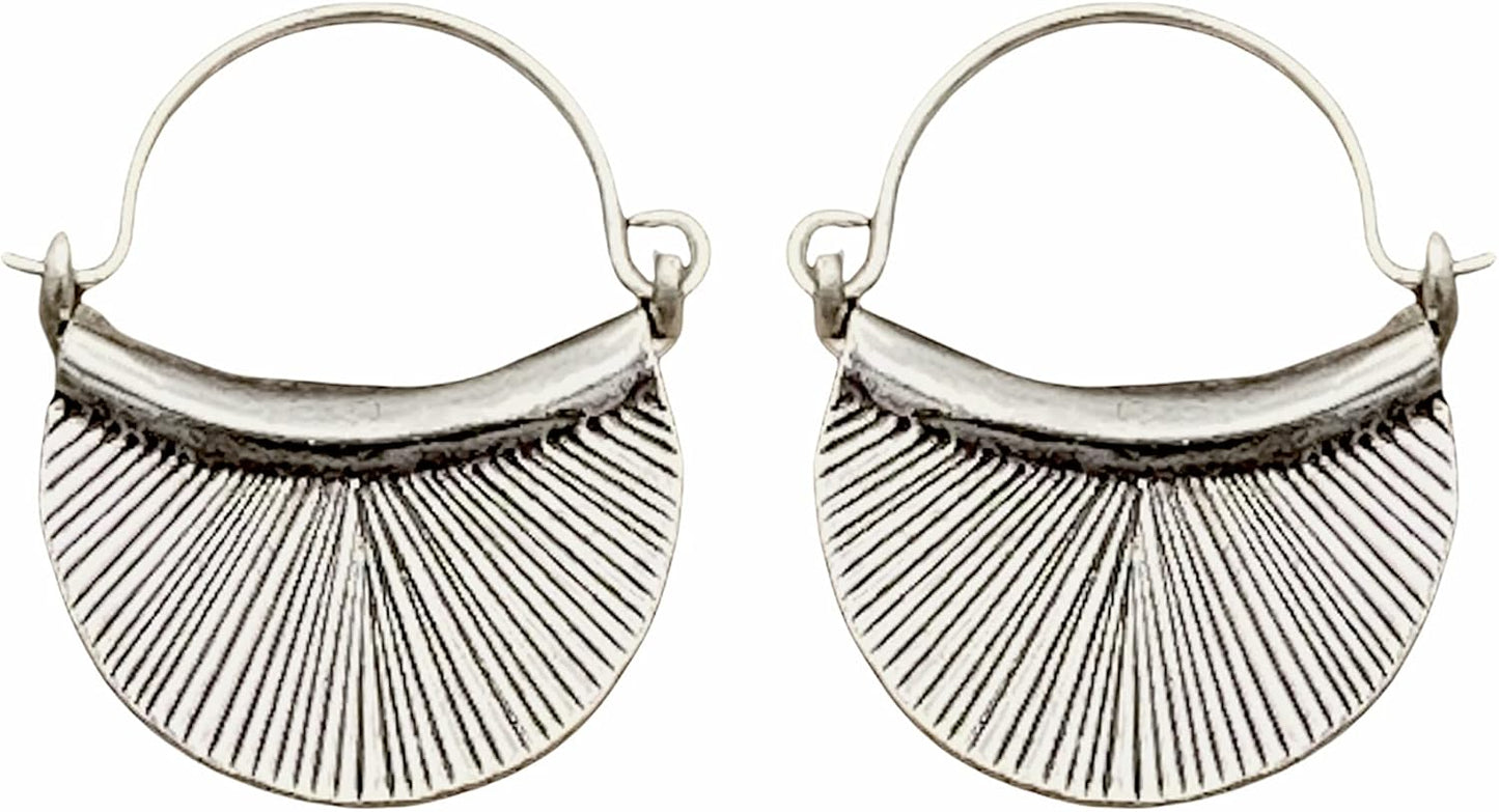 Sterling Silver Handmade Crescent Boho Hoop Earrings for Her