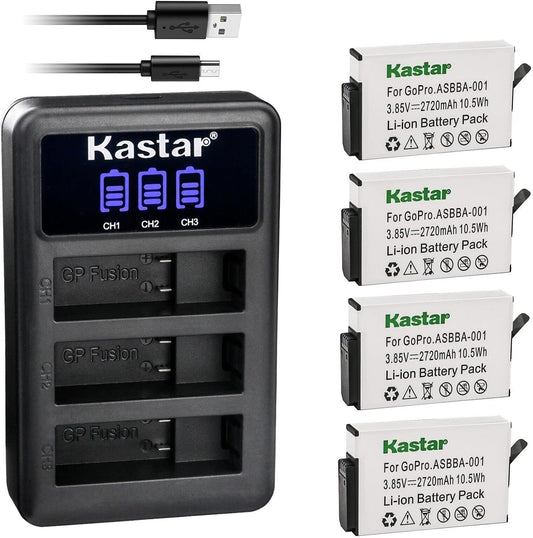 Kastar 4 Pack Battery and LCD Triple USB Charger for GoPro