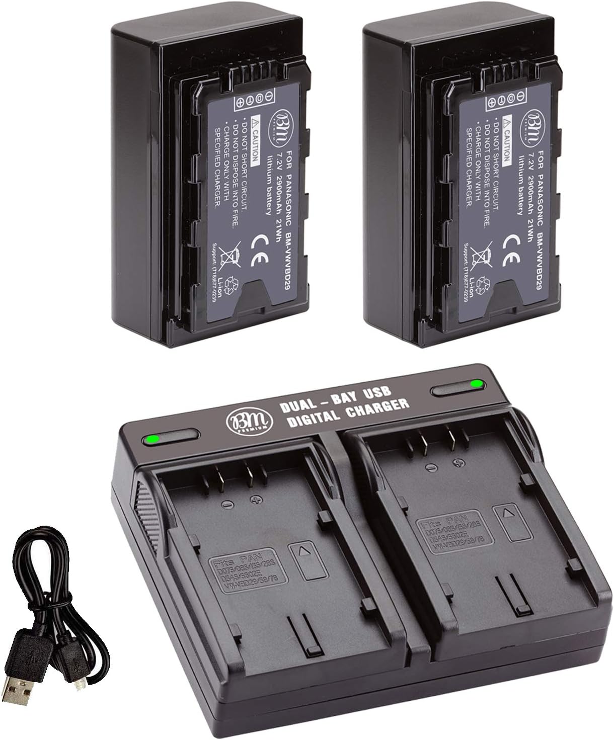 BM Premium VW-VBD29 Batteries and Dual Bay Charger for Panasonic
