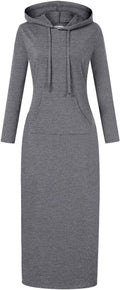 MISSKY Women's Casual Pocket Slim Pullover Maxi Hoodie Dress