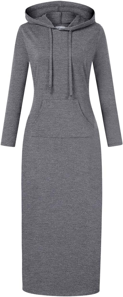 MISSKY Women's Casual Pocket Slim Pullover Maxi Hoodie Dress