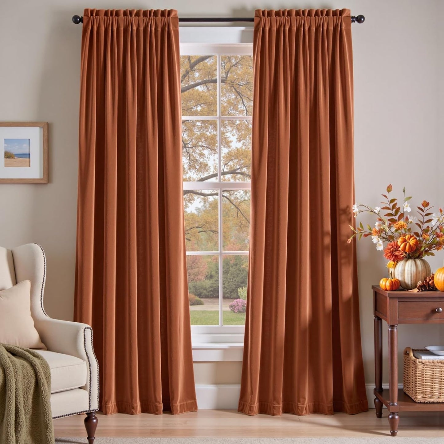 Lazzzy Burnt Orange Velvet Blackout Curtains for Luxury Rooms