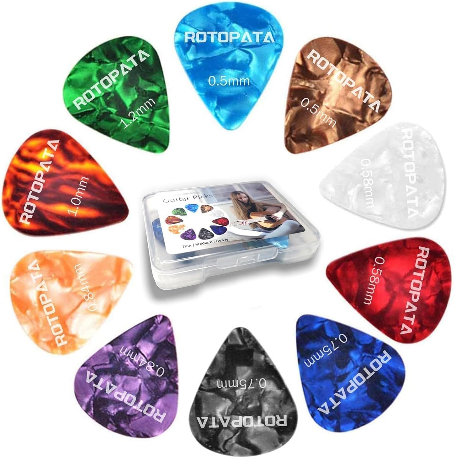 ROTOPATA Guitar Picks Set: 60 Variety Thin to Heavy Picks with Organizer Box