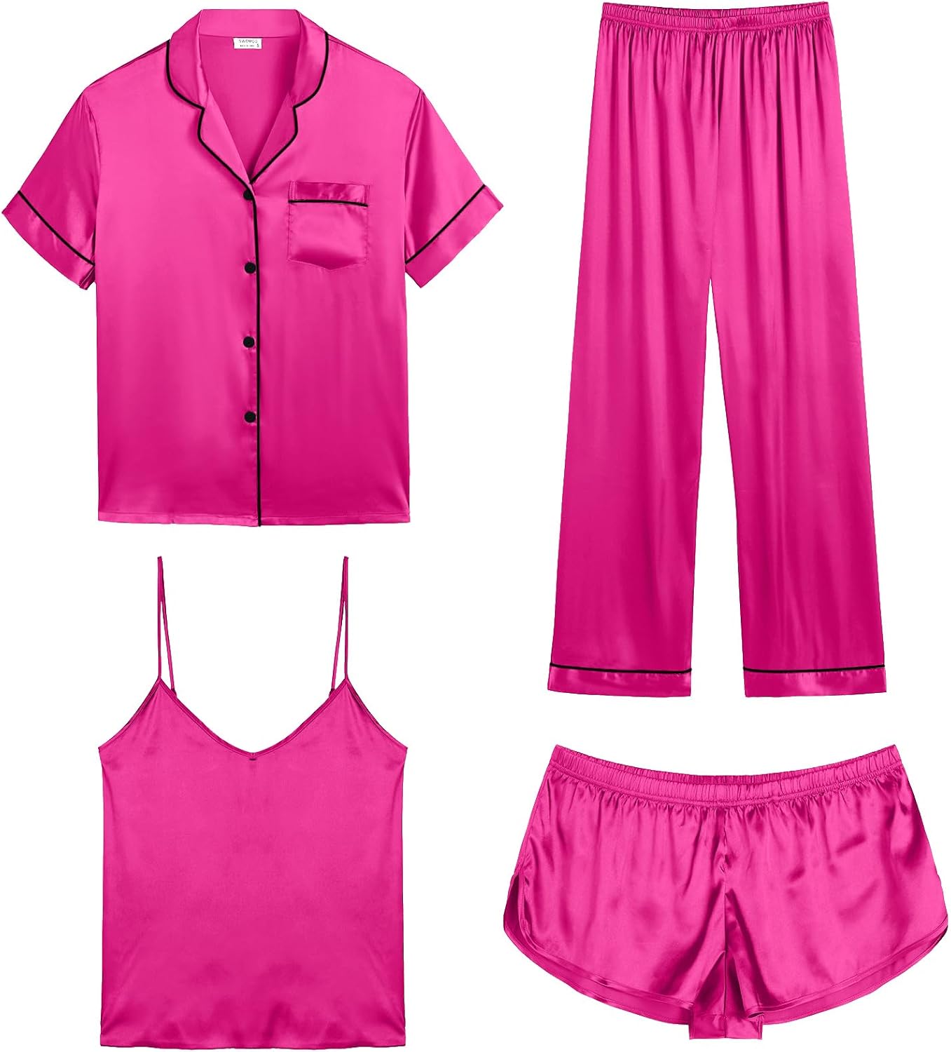 Luxurious 4pcs Silk Satin Pajamas Set for Women by SWOMOG
