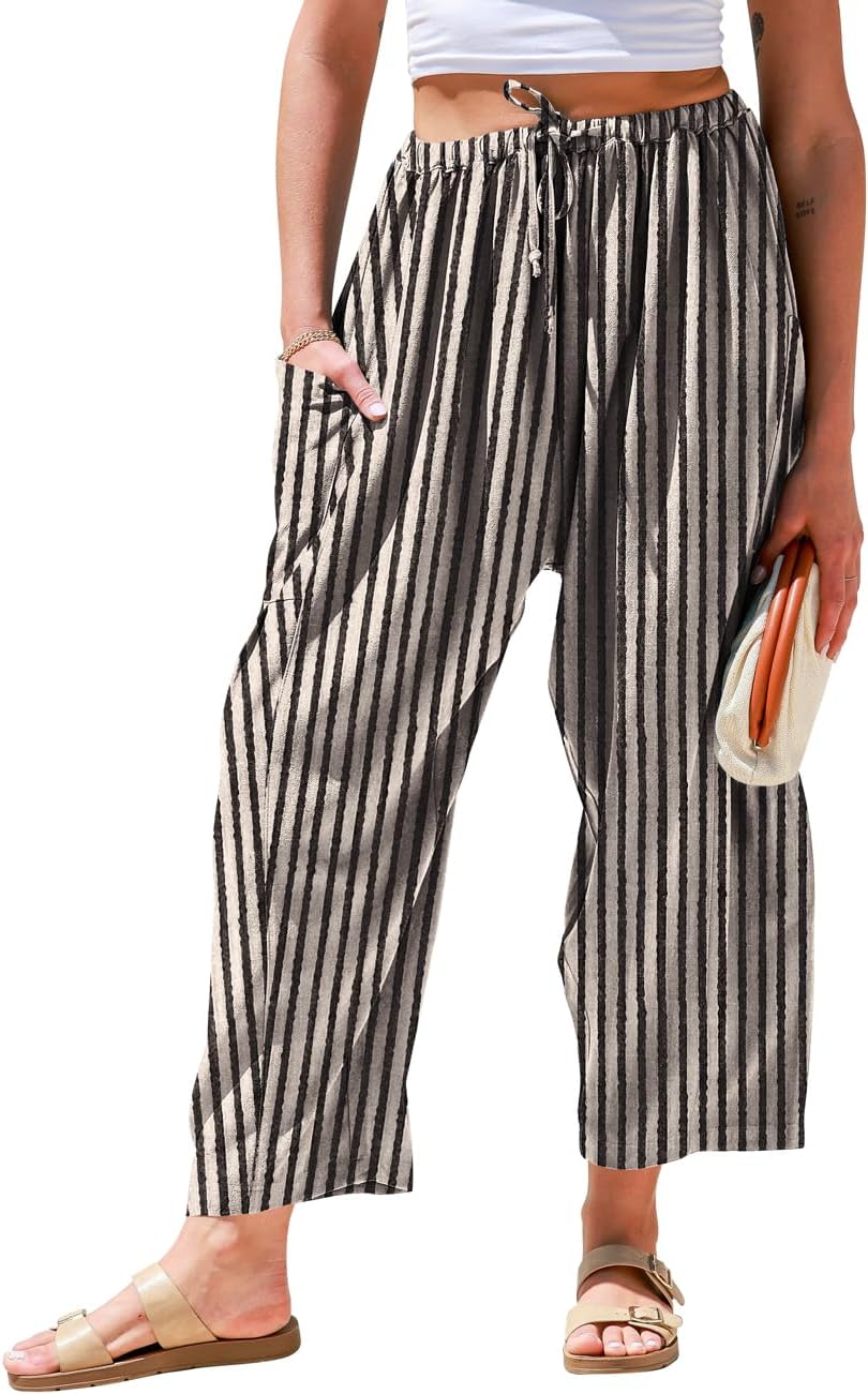 Linen Wide Leg Pants for Women - Casual Summer Palazzo Style