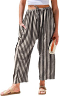 Womens Linen Wide Leg Pants Casual Loose Drawstring - Beach & Travel
