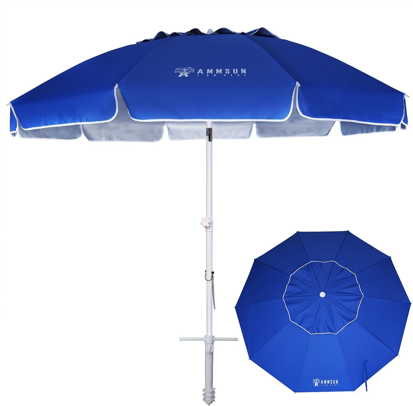 AMMSUN 8 Feet Large Beach Umbrella for Ultimate Sun Protection