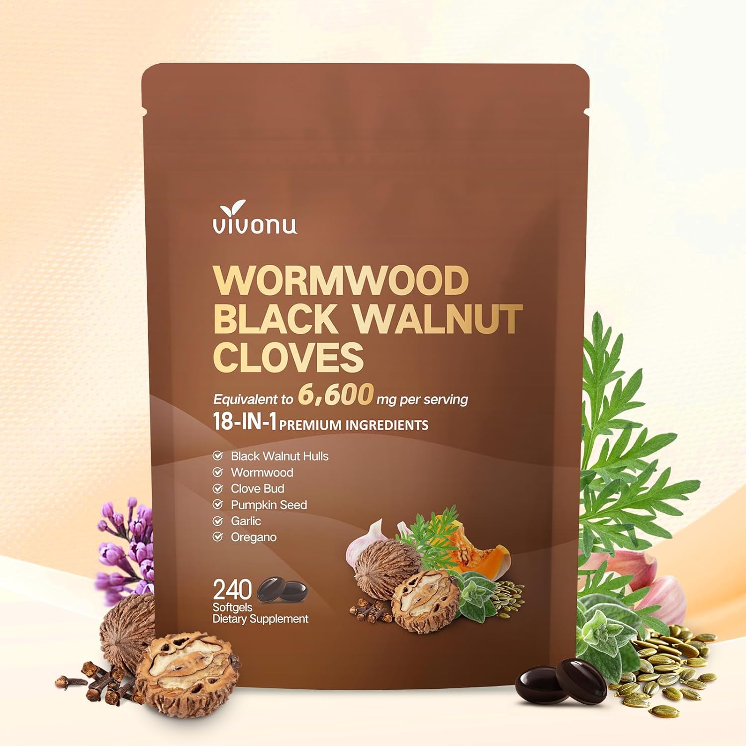 VivoNu 18-in-1 Black Walnut Wormwood Capsules for Digestive Health
