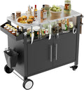 Outdoor Grill Cart with Patio Furniture - Rolling BBQ Table