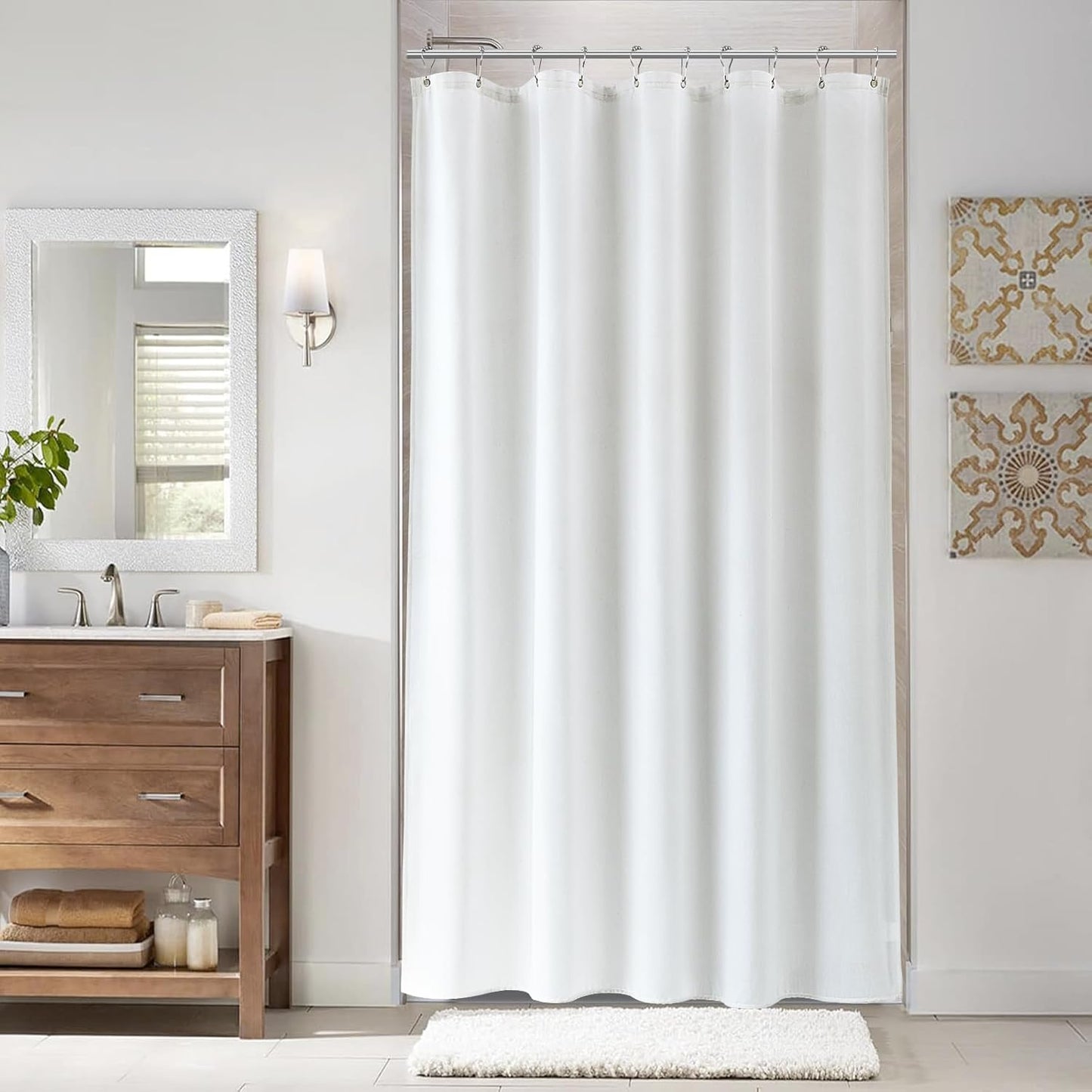 Naturoom White Linen Textured Shower Curtain Set