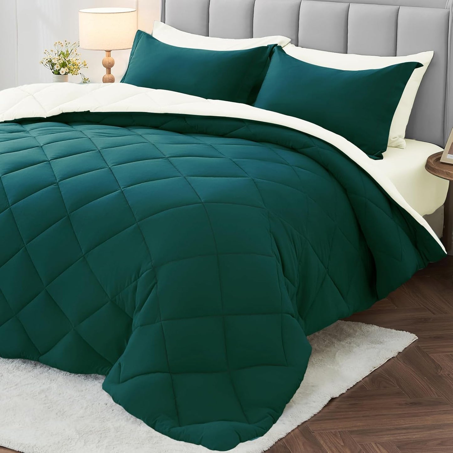 MUXHOMO King Comforter Set - Reversible Bed in a Bag for All Seasons